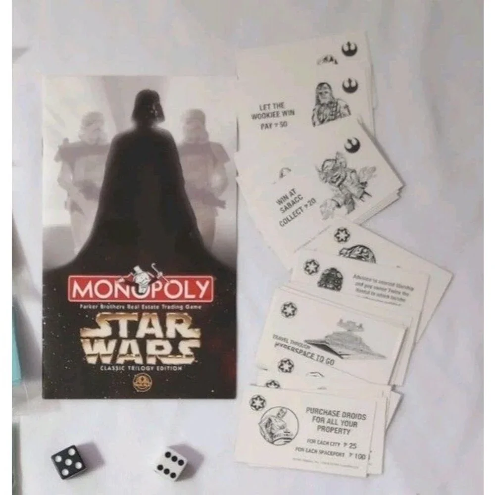 Star Wars Monopoly Trilogy '97 Edition Themed Money/Property Cards/Dice/Tray